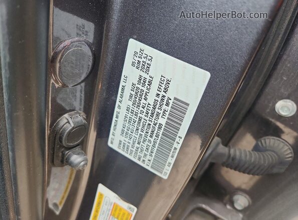 5FNYF8H97LB011909 2020 HONDA PASSPORT Gray VIN sticker view