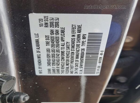 5FNYF8H97MB004136 2021 HONDA PASSPORT Charcoal VIN sticker view