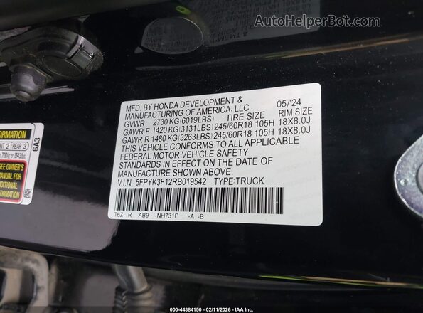 5FPYK3F12RB019542 2024 HONDA RIDGELINE Black Widok komory silnika