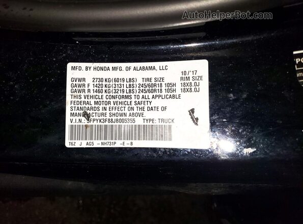 5FPYK3F88JB005355 2018 HONDA RIDGELINE Черный Вид подкапотного пространства