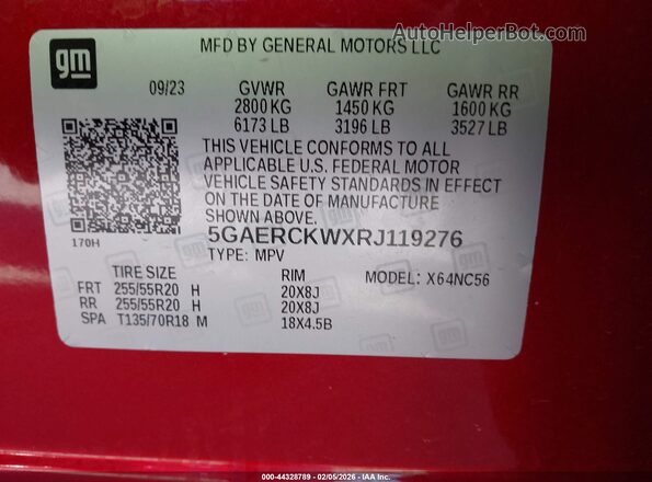 5GAERCKWXRJ119276 2024 BUICK ENCLAVE Красный Вид подкапотного пространства