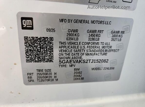 5GAEVAKS2TJ152082 2026 BUICK ENCLAVE Белый Панорамный вид салона 360°