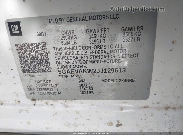 5GAEVAKW2JJ129613 2018 BUICK ENCLAVE Белый Вид подкапотного пространства