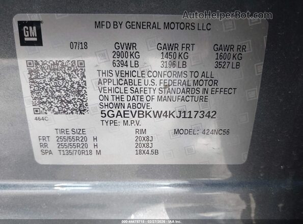 5GAEVBKW4KJ117342 2019 BUICK ENCLAVE Серый Вид подкапотного пространства