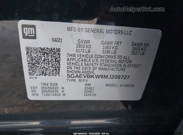 5GAEVBKW9MJ209727 2021 BUICK ENCLAVE Gray Engine compartment view