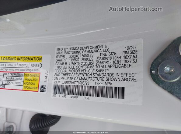 5J6RS5H50TL008725 2026 HONDA CR-V HYBRID White Vista del compartimento del motor