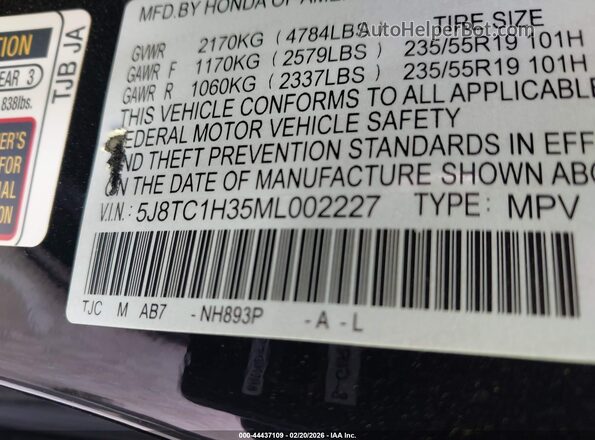 5J8TC1H35ML002227 2021 ACURA RDX Black Вид підкапотного простору