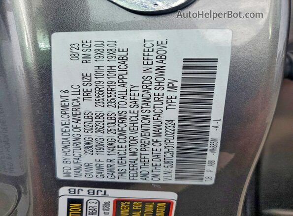 5J8TC2H31PL022324 2023 ACURA RDX Gray Вид наклейки з VIN-кодом