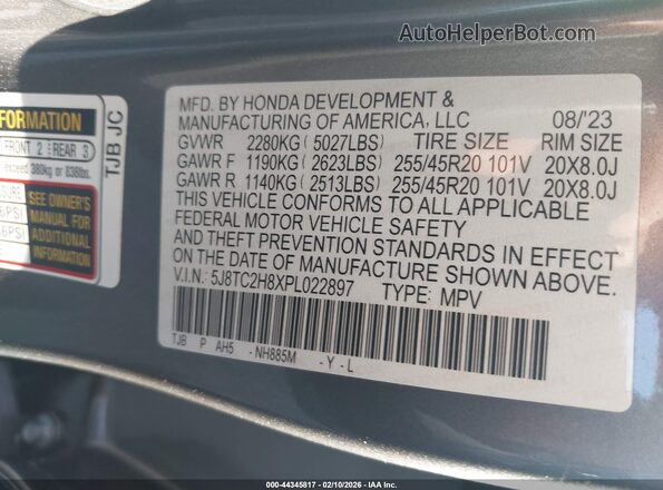 5J8TC2H8XPL022897 2023 ACURA RDX Gray Vista del compartimento del motor