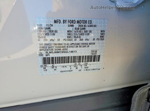 5LM5J6WC9SGL14613 2025 LINCOLN AVIATOR Белый Панорамный вид салона 360°