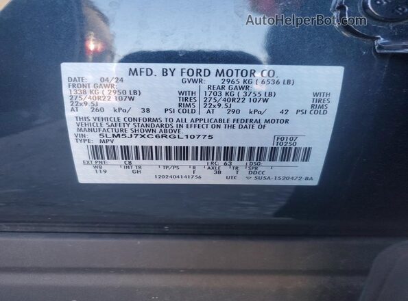 5LM5J7XC6RGL10775 2024 LINCOLN AVIATOR Black Widok naklejki z numerem VIN