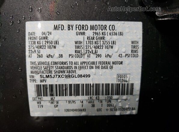 5LM5J7XC9RGL08499 2024 LINCOLN AVIATOR Gray Widok wnętrza 360 stopni