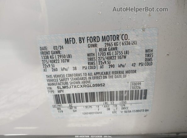 5LM5J7XCXRGL05952 2024 LINCOLN AVIATOR Белый Вид подкапотного пространства