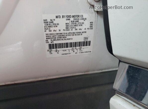 5LM5J9XC0LGL02013 2020 LINCOLN AVIATOR Белый Вид наклейки с VIN-кодом