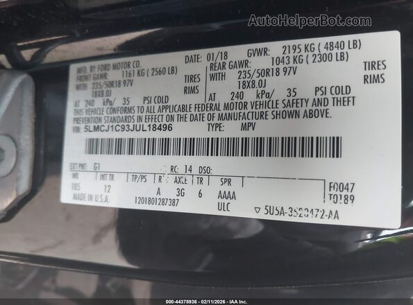 5LMCJ1C93JUL18496 2018 LINCOLN MKC Черный Вид подкапотного пространства