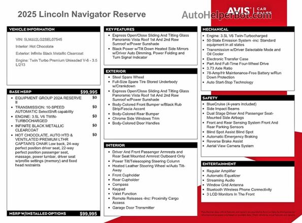 5LMJJ2LG2SEL07545 2025 LINCOLN NAVIGATOR Black Vista de la etiqueta del VIN