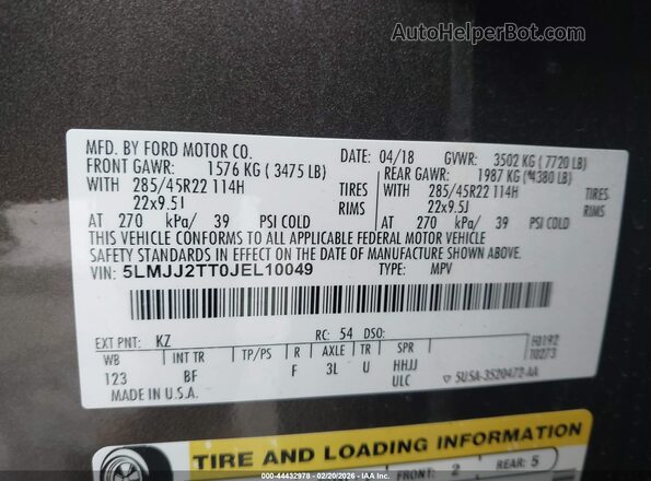 5LMJJ2TT0JEL10049 2018 LINCOLN NAVIGATOR Коричневый Вид подкапотного пространства