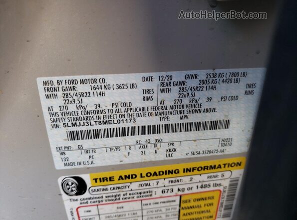 5LMJJ3LT8MEL01173 2021 LINCOLN NAVIGATOR Белый Вид наклейки с VIN-кодом