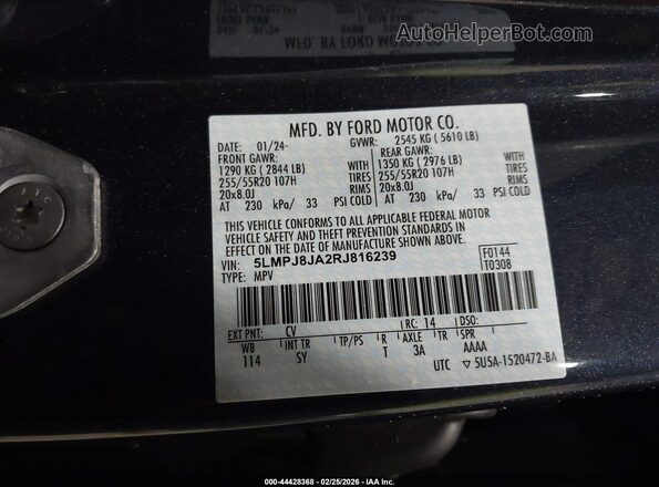 5LMPJ8JA2RJ816239 2024 LINCOLN NAUTILUS Blue Widok komory silnika