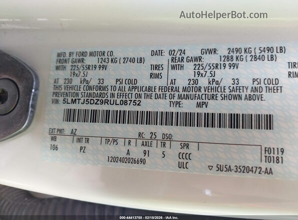 5LMTJ5DZ9RUL08752 2024 LINCOLN CORSAIR Белый Вид подкапотного пространства