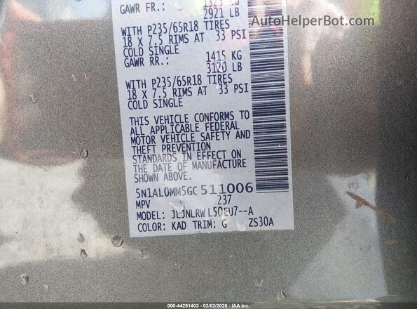 5N1AL0MM5GC511006 2016 INFINITI QX60 Серый Вид подкапотного пространства