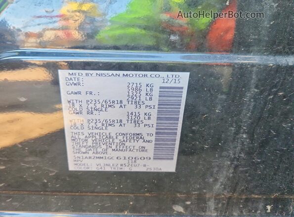 5N1AR2MM1GC610609 2016 NISSAN PATHFINDER Black Widok naklejki z numerem VIN