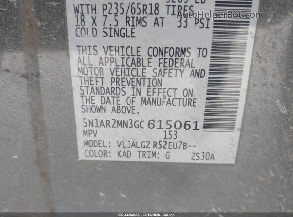 5N1AR2MN3GC615061 2016 NISSAN PATHFINDER Gray Vista del compartimento del motor