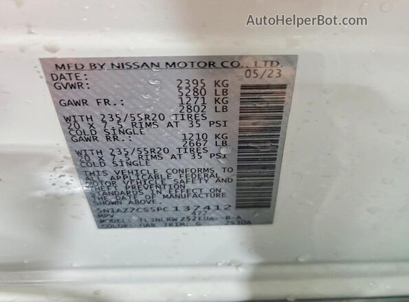 5N1AZ2CS5PC137412 2023 NISSAN MURANO White VIN sticker view