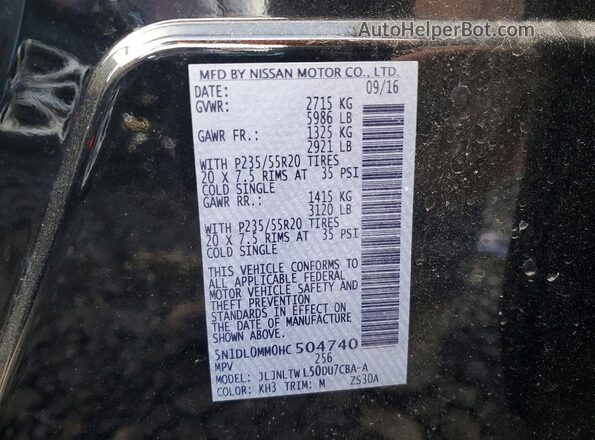 5N1DL0MM0HC504740 2017 INFINITI QX60 Black Вид наклейки з VIN-кодом