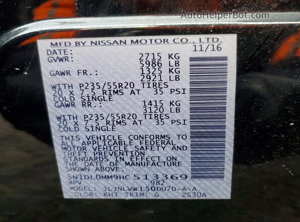 5N1DL0MM9HC513369 2017 INFINITI QX60 Black Widok naklejki z numerem VIN
