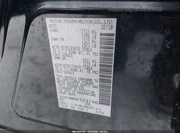 5N1DL0MM9KC523746 2019 INFINITI QX60 Синий Вид подкапотного пространства