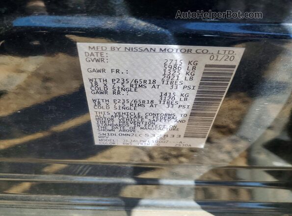 5N1DL0MN2LC532833 2020 INFINITI QX60 Blue Widok naklejki z numerem VIN
