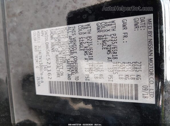 5N1DL0MN5KC521162 2019 INFINITI QX60 Black Շարժիչի բաժամունքի տեսք