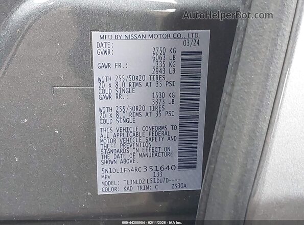 5N1DL1FS4RC351640 2024 INFINITI QX60 Серый Вид подкапотного пространства