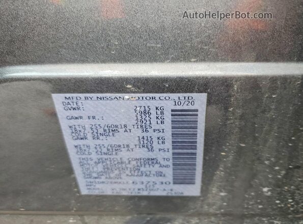 5N1DR2BMXLC637530 2020 NISSAN PATHFINDER Серый Вид наклейки с VIN-кодом