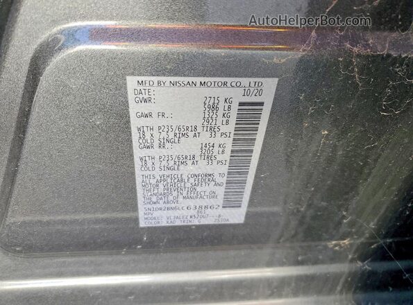 5N1DR2BN6LC638862 2020 NISSAN PATHFINDER Gray Вид наклейки з VIN-кодом