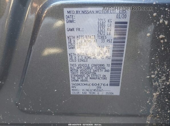 5N1DR2CM4LC604764 2020 NISSAN PATHFINDER Gray Vista del compartimento del motor