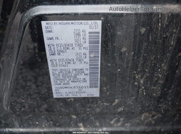 5N1DR2MM1HC656035 2017 NISSAN PATHFINDER Черный Вид подкапотного пространства