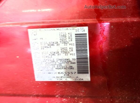 5N1DR2MM2JC665557 2018 NISSAN PATHFINDER Красный Вид наклейки с VIN-кодом