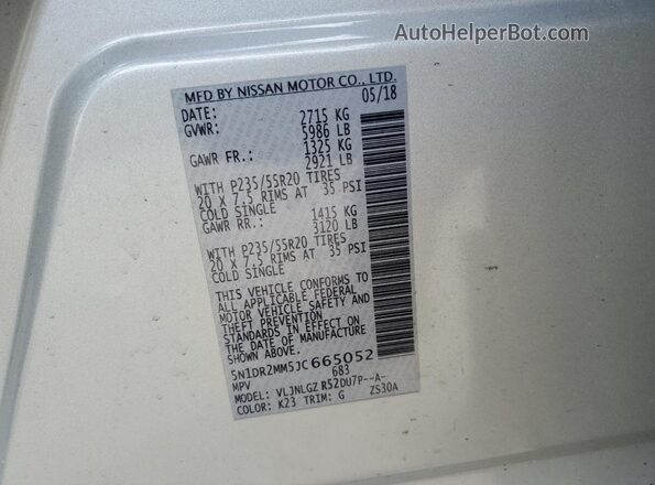 5N1DR2MM5JC665052 2018 NISSAN PATHFINDER Silver Սալոնի 360 աստիճան տեսք