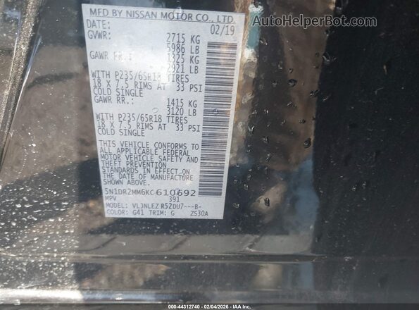 5N1DR2MM6KC610692 2019 NISSAN PATHFINDER Черный Вид подкапотного пространства