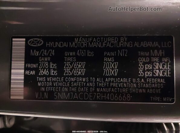 5NMJACDE7RH406668 2024 HYUNDAI TUCSON Серый Вид подкапотного пространства