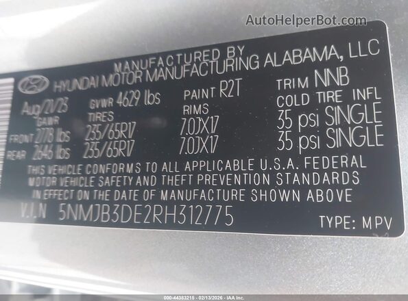 5NMJB3DE2RH312775 2024 HYUNDAI TUCSON Silver Widok komory silnika