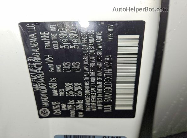 5NMJBCDEXTH649184 2026 HYUNDAI TUCSON White Вид наклейки з VIN-кодом