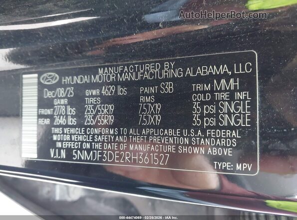 5NMJF3DE2RH361527 2024 HYUNDAI TUCSON Черный Вид подкапотного пространства