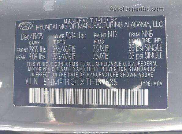 5NMP14GLXTH189585 2026 HYUNDAI SANTA FE Gray ძრავის განყოფილების ხედი