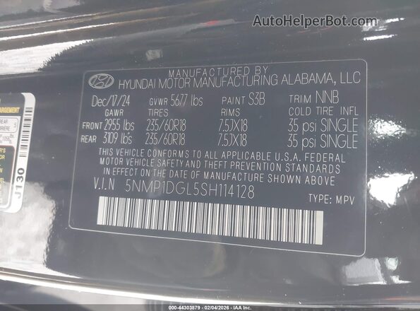 5NMP1DGL5SH114128 2025 HYUNDAI SANTA FE Black Vista del compartimento del motor