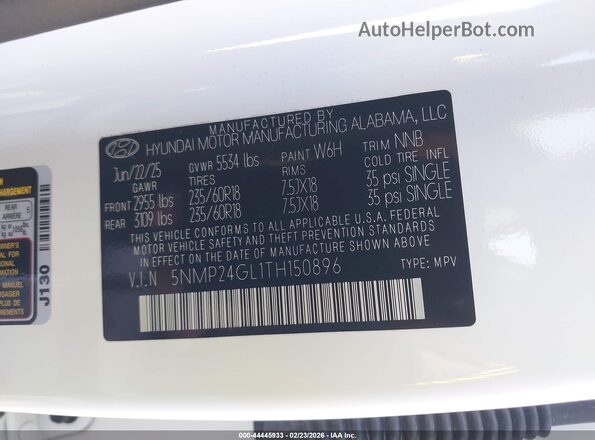 5NMP24GL1TH150896 2026 HYUNDAI SANTA FE White Vista del compartimento del motor