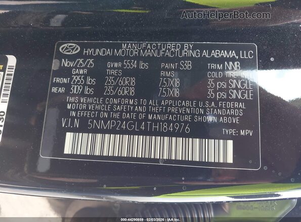 5NMP24GL4TH184976 2026 HYUNDAI SANTA FE Black Engine compartment view