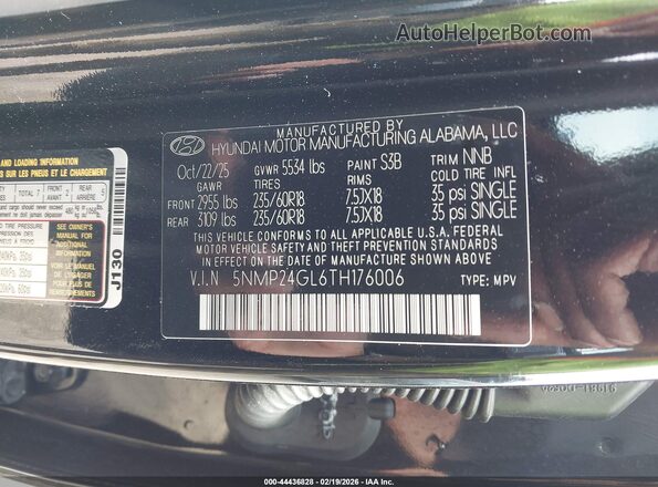 5NMP24GL6TH176006 2026 HYUNDAI SANTA FE Black ძრავის განყოფილების ხედი